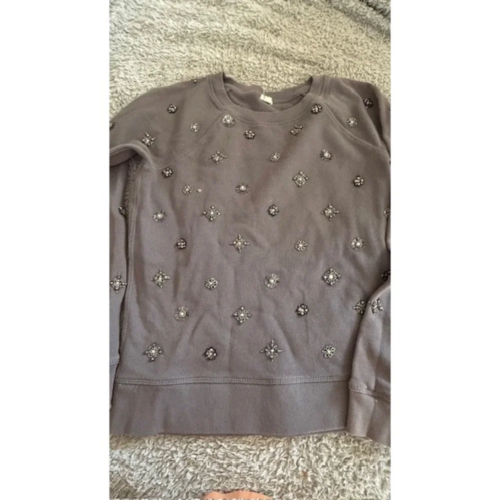 J. Crew Womens Embellished Rhinestone Sweatshirt Mauve Purple Crew Neck Size XS